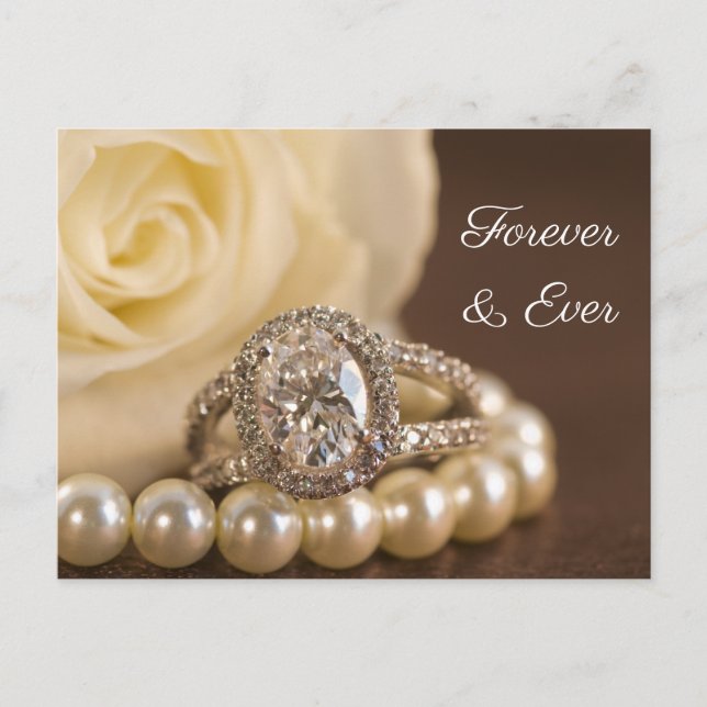 Oval Diamond Ring White Rose Hochzeit speichern Si Ankündigungspostkarte (Vorderseite)