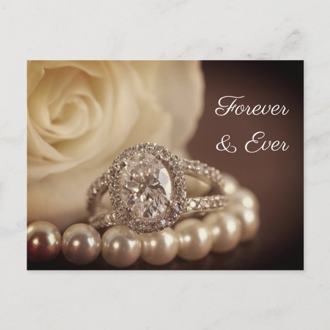 Oval Diamond Ring White Rose Hochzeit speichern Si Ankündigungspostkarte (Vorderseite)