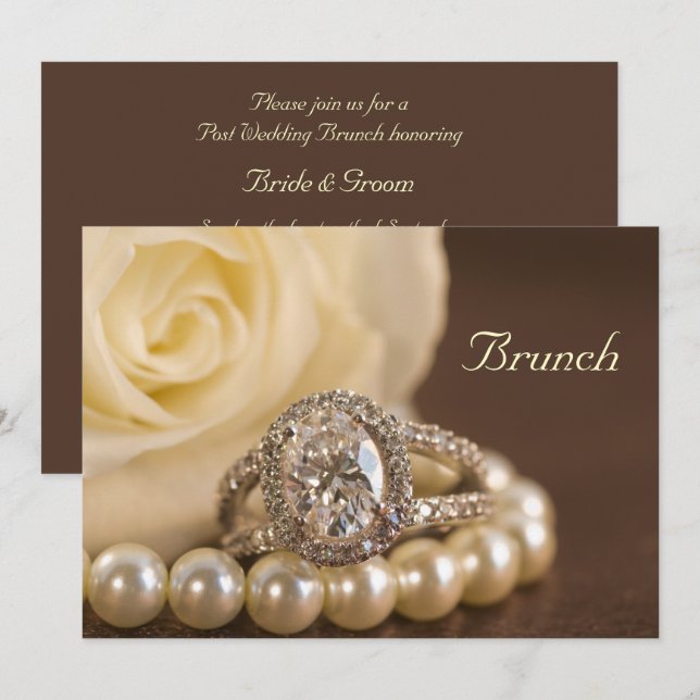 Oval Diamond Ring White Rose Post Hochzeitsfeier Einladung (Vorne/Hinten)