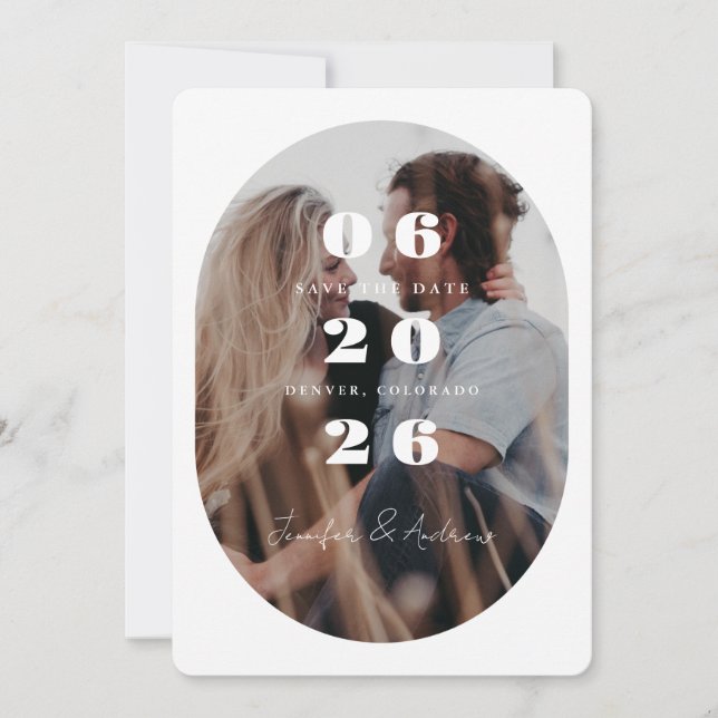 Oval extravaganter Rahmen Save The Date (Vorderseite)