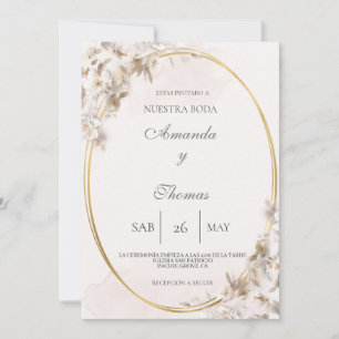 Oval geformt mit weißer Blume Hochzeit Einladung