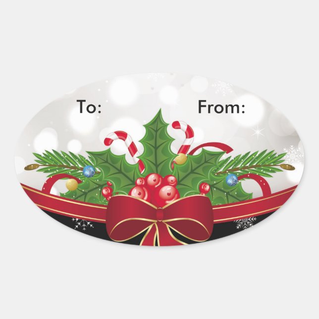 Oval-Geschenkmarke Sticker-Red Bow Ovaler Aufkleber (Vorderseite)
