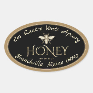 Oval Heraldic Bee Gold Border Black Honey Label Ovaler Aufkleber