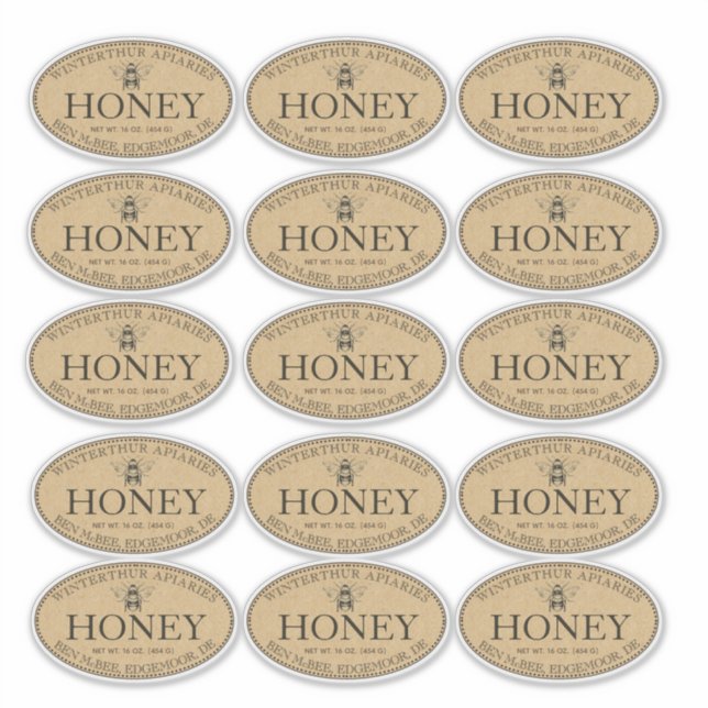 Oval Honey Label 2.25" x 3.8", kundenspezifisch ge (Vorderseite)