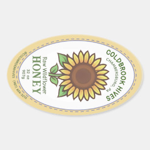Oval Honey Label Sunflower Queenline Jar Ovaler Aufkleber