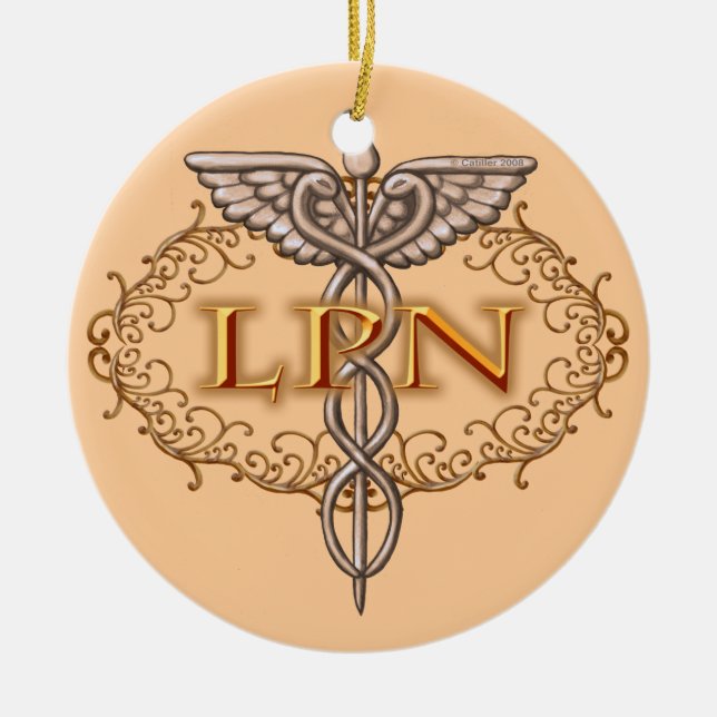 Oval Kupfer Caduceus LPN Nurse Keramikornament (Vorne)