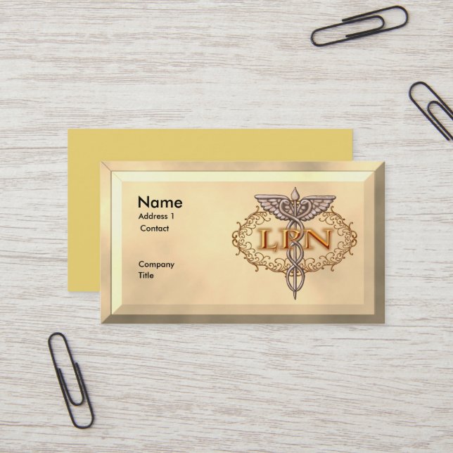 Oval Kupfer Caduceus LPN Nurse Visitenkarte (Vorderseite/Rückseite Beispiel)