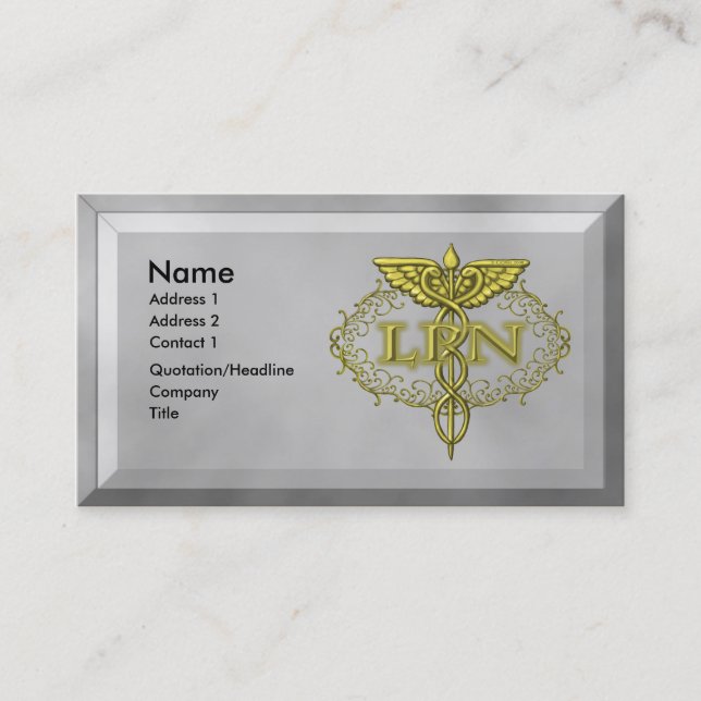 Oval Kupfer Caduceus LPN Nurse Visitenkarte (Vorderseite)