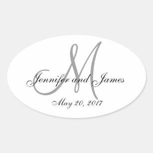 Oval-Label für graues weißes Monogramm Ovaler Aufkleber
