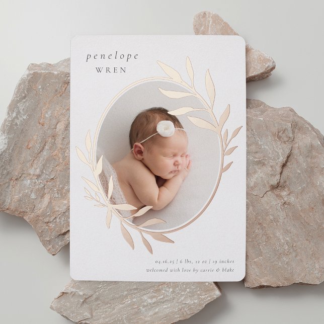 Oval Laurel | Bekanntgabe von Foil Birth Folieneinladung (Von Creator hochgeladen)