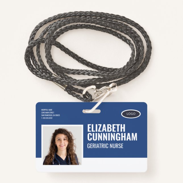 Oval Logo Nurve Foto Name Strichcode Horizontal Ausweis (Vorderseite mit Schlüsselband)