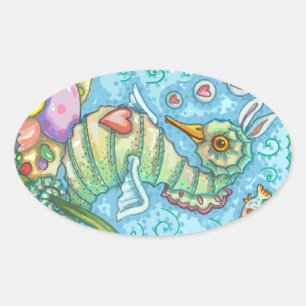 Oval, NIEDLICHE SEEPFERD-KNOCHEN, Oval Ovaler Aufkleber