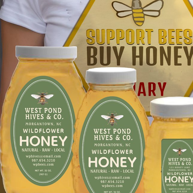 Oval Queenline Honey Jar Label mit Biene 16 & 32oz Ovaler Aufkleber (Von Creator hochgeladen)