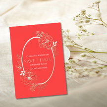 Oval Rote Modern Floral Oval Save the Date