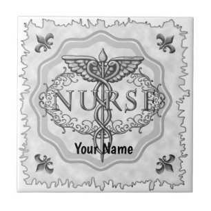 Oval Silver Caduceus Nurse Fliese