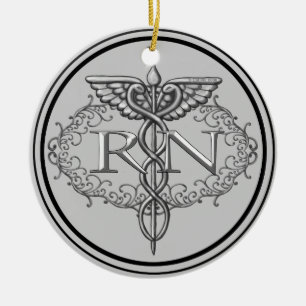 Oval Silver Caduceus RN Nurse Keramik Ornament