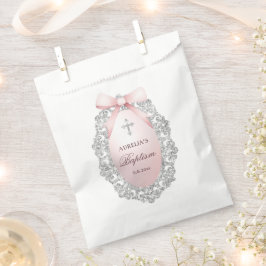 Oval Silver Glitzer Rahmen Rosa Taufe Geschenktütchen