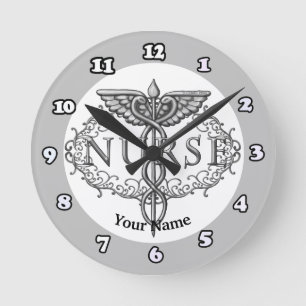 Oval Silver Nurse Caduceus Uhr