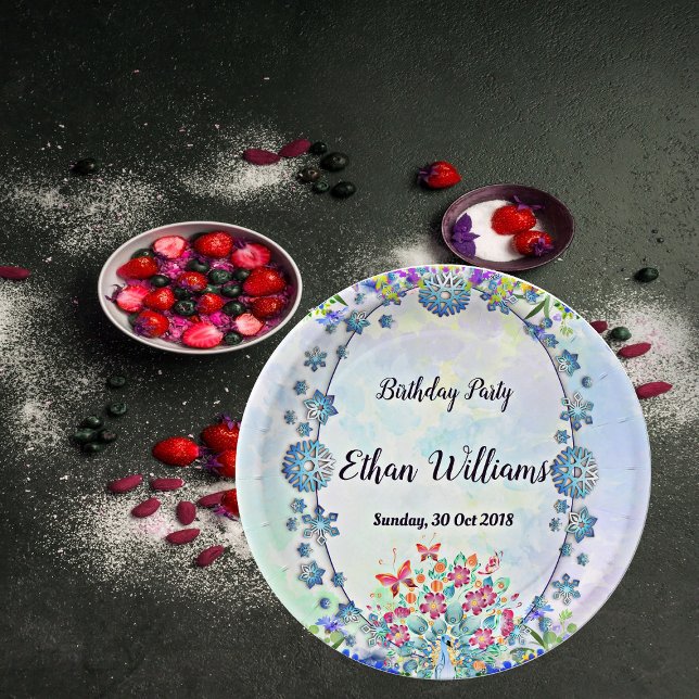 Oval Soft Blue Pastel Lila Hydrangea Geburtstag Pappteller (Soft Blue Pastel Hydrangea Purple Floral Birthday Paper Plates)