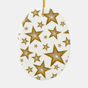 Oval weiß: Gold Stars Keramikornament
