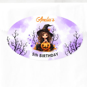 Ovale Anniversaire d'Halloween Cute Little Witch Sticker
