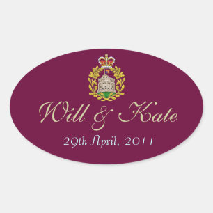 Ovale Armoiries Royal Will & Kate Sticker (Bourgogne)