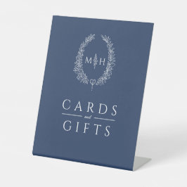 Ovale, blaue weiße Hochzeitskarten und Geschenke Sockelschild