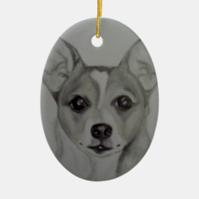 Ovale Chihuahua-Verzierungsgrafik durch Carol Keramik Ornament (Vorne)