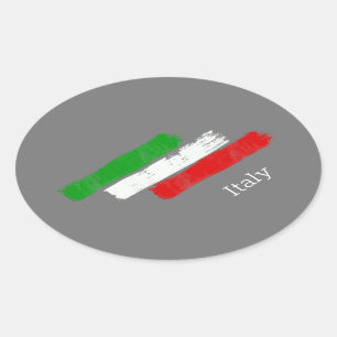 Ovale Drapeau de l'Italie.brush strokes. Sticker rectang