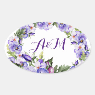 Ovale Élégant Sticker Vintage Lavender Floral Monogram
