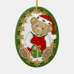 Ovale En Céramique 2 Côté - Beary Joyeux Teddy Ours Ornement