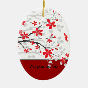 Ovale En Céramique Branche de Magnolia et fleurs ornement personnalis