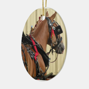 Ovale En Céramique Chevaux belges dans le harnais - ornement