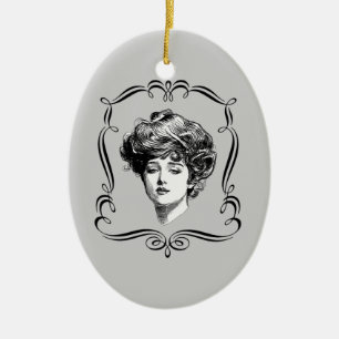 Ovale En Céramique Gibson Girl Reproduction Art Ornement