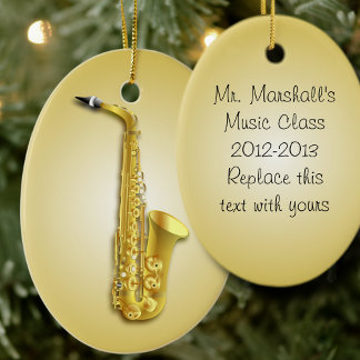Ovale En Céramique Musiciens Saxophones Ornement Avec Texte Personnal