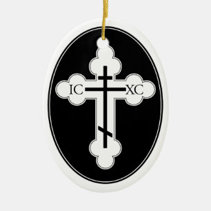 Ovale En Céramique Ornement croisé orthodoxe d'arbre de Noël
