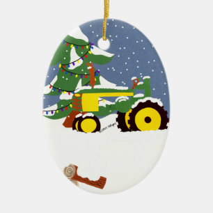 Ovale En Céramique Ornement d'arbre de Noël de tracteur