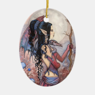Ovale En Céramique Ornement d'art fantastique de fille dragon