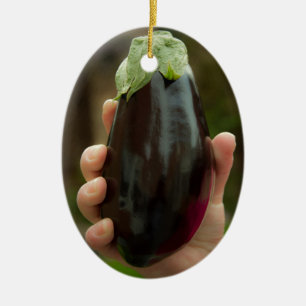 Ovale En Céramique Ornement d'aubergines