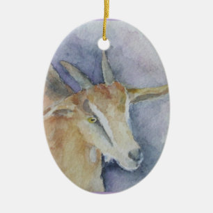 Ovale En Céramique Ornement de chèvre d'aquarelle