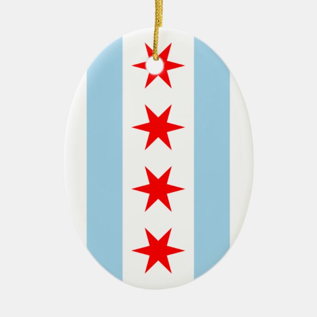 Ovale En Céramique Ornement de drapeau de Chicago (Devant)
