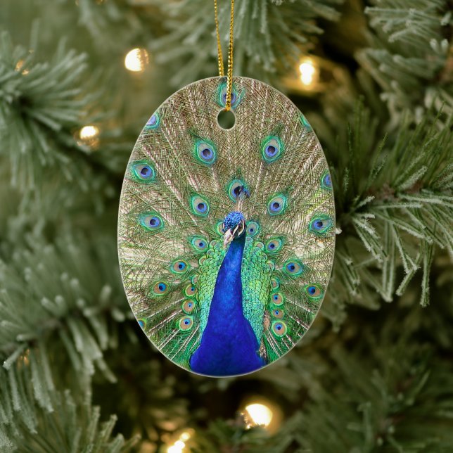 Ovale En Céramique Ornement de paon bleu indien (Arbre)
