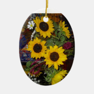 Ovale En Céramique Ornement de rire de tournesol
