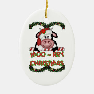 Ovale En Céramique Ornement de vache à Noël MOO-rry