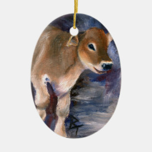 Ovale En Céramique Ornement de veau de Suisse Brown