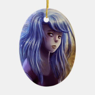 Ovale En Céramique Ornement d'une chevelure bleu de fille