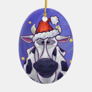 Ovale En Céramique Ornement mignon de Noël de vache