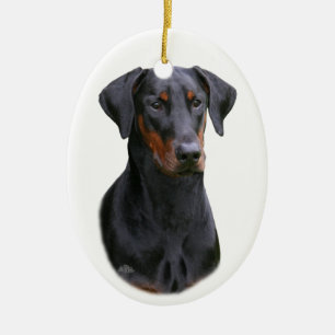 Ovale En Céramique Ornement naturel d'oreilles de Pinscher noir de