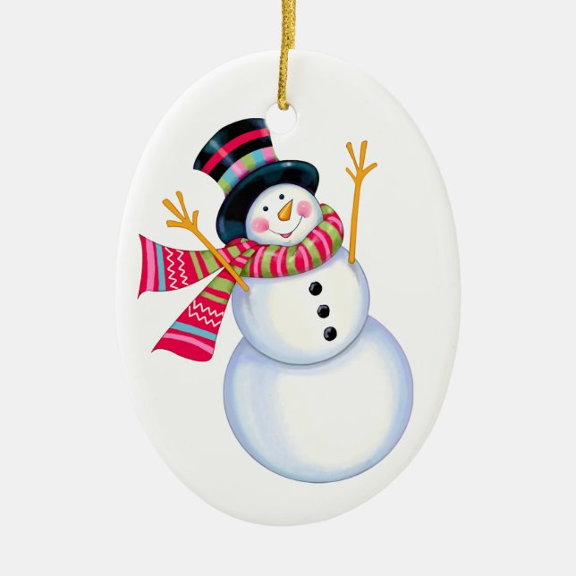 Ovale En Céramique Ornement Snowman - SRF (Devant)