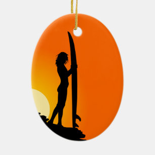 Ovale En Céramique Ornement Surfer Girl